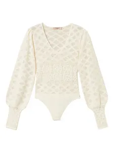 Трикотажное боди с цветочным принтом Twinset, бежевый