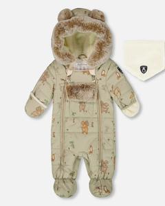 Детский комбинезон-пижама для мальчика, предназначенный для использования в автокресле, зеленый с животным принтом Deux par Deux, Green animal print