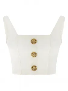Топ с квадратным вырезом и пуговицами Balmain, белый