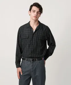 Рубашка в клетку с открытым воротником Yonezawa "SLOW &" United Arrows, цвет Black