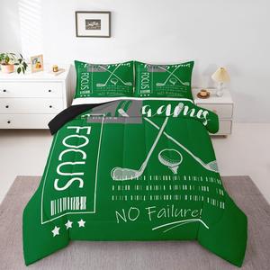 Erosebridal Комплект постельного белья Golf Sports Themed для детей, зеленый и белый с тематикой гольфа, White and Green