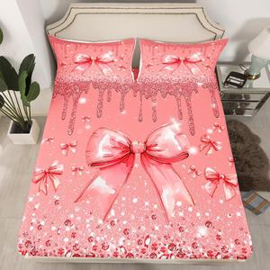 Erosebridal Комплект постельного белья Kawaii Ribbon Bow с алмазными стразами и акварельным бантом, Red