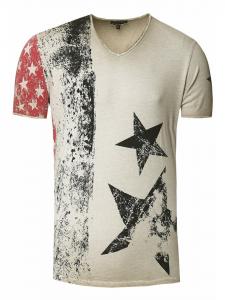 Футболка USA Stars and Stripes с V-образным вырезом, бежевого цвета, в потертом виде Rusty Neal