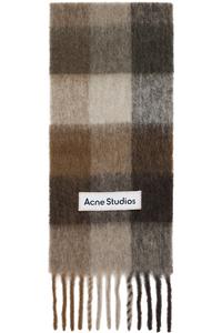 Acne Studios Коричнево-Белый клетчатый шарф из мохера