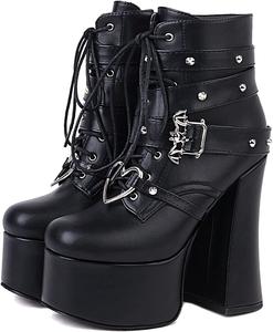 Женские ботильоны на платформе Erocalli в готическом стиле с массивным каблуком, высокой шнуровкой и цепочками, больших размеров, 2Black