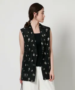 Полупрозрачный жилет-миди с цветочным жаккардовым узором United Arrows, цвет Black