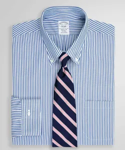 Не требующая глажки хлопковая эластичная рубашка в полоску, стандартный крой Brooks Brothers, цвет Blue
