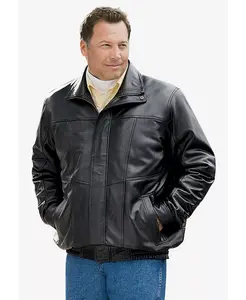 Кожаная куртка-бомбер больших размеров Big & Tall KingSize, черный