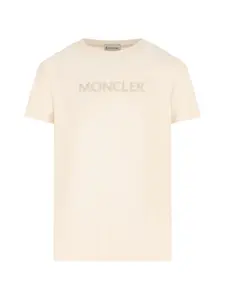 Футболка с вышитым логотипом Moncler Enfant, бежевый