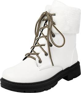 Женские зимние ботинки IWIHMIV, короткие кожаные ботильоны на шнуровке, модные, с нескользящей подошвой, с округлым носком, на плоской подошве, White