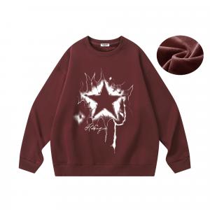 Свитшот Unisex Crew Neck Moderate HUANQIU, burgundy fleece-lined