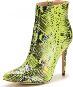 Элегантные женские ботильоны с принтом змея, на шпильке, из металлической кожи, с заостренным носком, праздничные ботинки Cantianshu, 67 Green