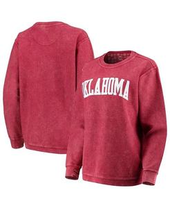 Женский малиновый пуловер с вышивкой в ​​винтажном стиле, удобный вельветовый свитер Оклахома Сунерс, базовый пуловер с аркой Pressbox