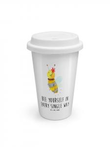 Mr. & Mrs. Panda Термокружка с изображением пчелы и цветка и надписью белого цвета