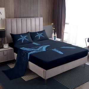 Erosebridal Комплект постельного белья Starfish Ocean Bedding Set для детей с морским принтом, Light Blue
