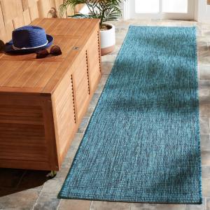 Ковер SAFAVIEH, 67 x 275 см, Courtyard Collection Grey / Aqua CY8403 для дома и улицы водонепроницаемый легко чистится для патио заднего двора прихожей