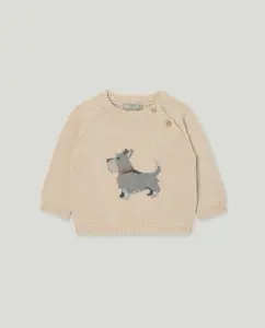 Свитер с круглым вырезом с интарсией в виде шотландского терьера для малыша Coconut El Corte Inglés, бежевый