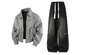 Повседневная спортивная одежда Unisex с лацканом Moderate X1617, серый top+черный pants