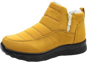 Ботинки для женщин и мужчин, утепленные мехом, теплые ботильоны на зиму, унисекс с боковой молнией, удобные ботильоны без шнурков, водонепроницаемые короткие ботинки с термоподкладкой, мягкие для ходьбы Generic, желтый