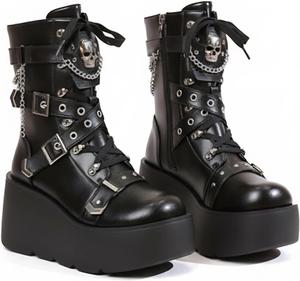 Готические панк ботильоны на массивной платформе из искусственной кожи PU для женщин, для фестивалей и рейвов, с подошвой Reactor 2 дюйма и металлической фурнитурой в индустриальном стиле CTKVbmeoi, Black