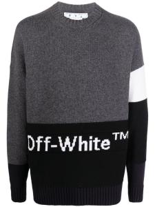 Джемпер вязки интарсия с логотипом Off-White, серый