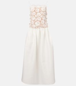 Макси-платье из кружева и атласа с бантом Self-Portrait, белый