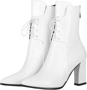 Женские ботильоны Meefit с массивным каблуком, заостренным носком и застежкой-молнией из лакированной кожи, White
