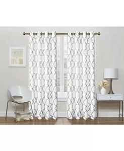 Комплект из 2 двухслойных прозрачных штор с люверсами и вышивкой Geo Trellis Kate Aurora, серый