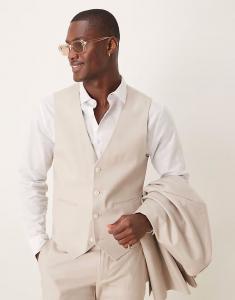 Узкий жилет из льняной смеси цвета «песок» Asos Design