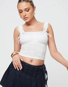 Белый топ доярки с квадратным вырезом и кружевной лентой принцессы Полли Дреми