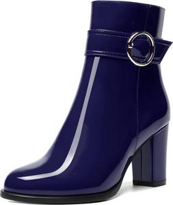 Женские повседневные ботильоны MODENCOCO с круглым носком, боковой молнией, модным дизайном, комфортные лакированные на высоком блочном каблуке 3,5 дюйма, Navy Blue