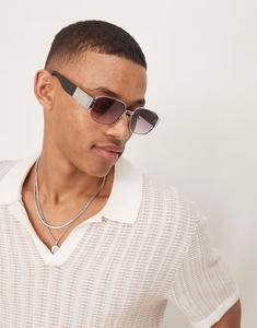 Солнцезащитные очки ASOS DESIGN в металлической прямоугольной оправе с серебристо-черной оправой и фиолетовыми линзами с эффектом омбре - СЕРЕБРЯНЫЙ