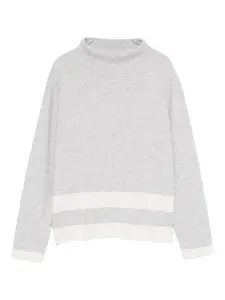 Свитер с высоким воротом и полосатой отделкой Intrecci, серый