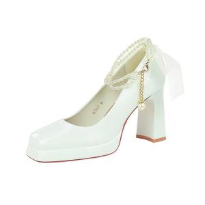 BIGTREE Белые женские туфли на массивном каблуке, цвет White