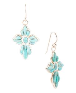 Серьги-подвески из стерлингового серебра с бирюзовым крестом Barse, Turquoise
