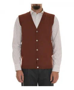 Вязаный жилет из мериносовой шерсти с перламутровыми пуговицами. Hindustrie, оранжевый