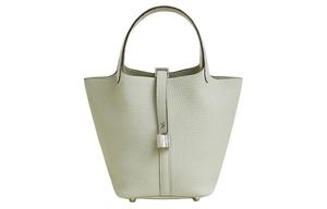 HERMES Picotin Lock Clemence Bullock Leather With Crocodile Leather Basket Bag, ведро, женская сумка Snow Gray
