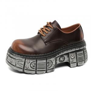 WEISHIBANGWEI Кожаные повседневные туфли мужские коричневые со скрытой платформой, цвет Brown Hidden Wedge