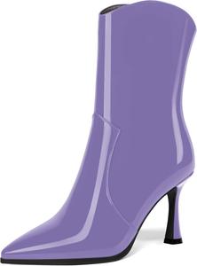 Женские ботильоны AMBELIGHT с острым носком, на молнии, для свиданий и путешествий, лакированные, на высоком каблуке-стилетто 3,3 дюйма, Lavender