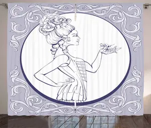 Шторы ABAKUHAUS Vintage Woman в деревенском стиле, рококо, универсальные, с петлями и крючками, для гостиной, 280 x 245 см, сине-фиолетовый, нежно-лиловый Abakuhaus