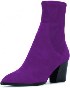 Женские модные ботильоны YDN на шнуровке, зауженный закрытый носок, массивный средний каблук, эластичные короткие ботинки Челси, удобная обувь для женщин, осень-зима, размеры 4-15 US, Purple