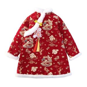 Детское платье с меховым воротником, миди PROTECTCAMEL, red