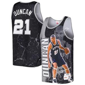 Мужская майка Mitchell & Ness Tim Duncan Black San Antonio Spurs 1998-99 гг. из твердой древесины Classics Player Burst