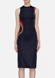 Платье из трикотажного полотна с бахромой синего цвета Galvan London