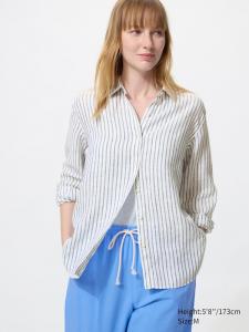 Льняная рубашка (в полоску) Uniqlo, 01 off white