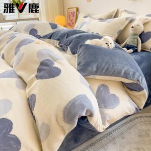 Yalu Комплект постельного белья из 4 предметов (простыня на резинке 180 см, пододеяльник 200х230 см), вельвет, цвет Qingxin Set - Heart Fluttering