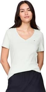 Женская футболка Tommy Hilfiger с коротким рукавом и V-образным вырезом, однотонная хлопковая, Minty Essence