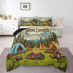 Erosebridal Комплект постельного белья RV Camper в стиле кантри с лесным принтом, всесезонный, Green Mint