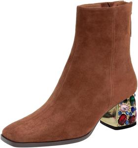 Женские стильные ботильоны Pazzion с кристаллами, низкий квадратный каблук, квадратный носок, молния сзади, короткие ботинки, туфли для вечеринок и танцев, размер 4-16 US, Brown