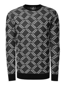 Тонкий вязаный клетчатый свитер с круглым вырезом в черном/сером цвете Rusty Neal